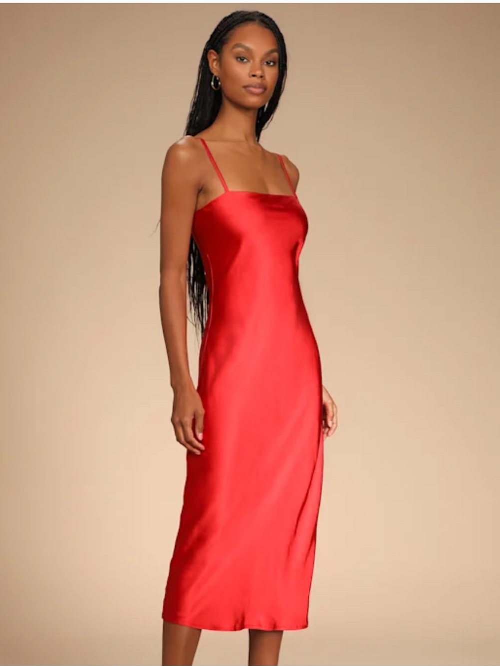 Lulus Red Satin Lace-Up Midi Slip Dress